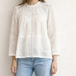 Point Sur Womens Eyelet Lace Top 2 Ivory Peasant Boho Romantic Cottagecore